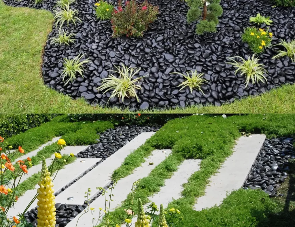 zwarte decoratieve stenen voor tuin